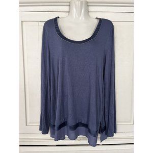 White House Black Market Medium Tunic Blue Top Shirt Sheer Hem